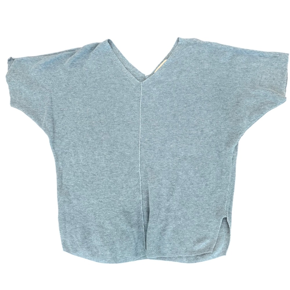 Lou & Grey for LOFT Blue 100% Cotton V-Neck Dolman Short Sleeve Sweater M